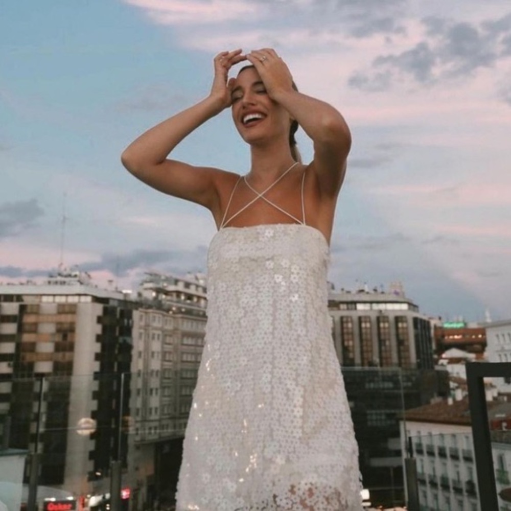 NWT ZARA CREAM/ IVORY FLORAL SEQUIN DRESS